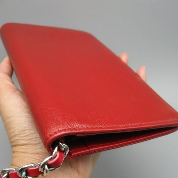 Vintage Chanel Red Caviar Leather Long Bag Wallet - Picture 8 of 16